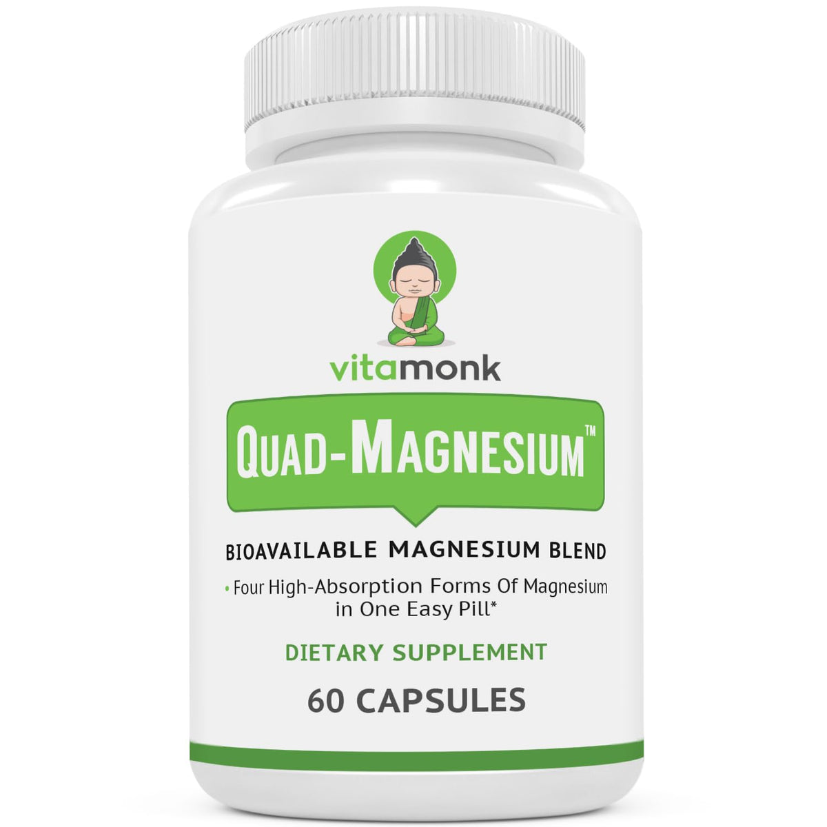 VitaMonk bote frontal mostrando Quad Magnesium Blend para sueño y energía