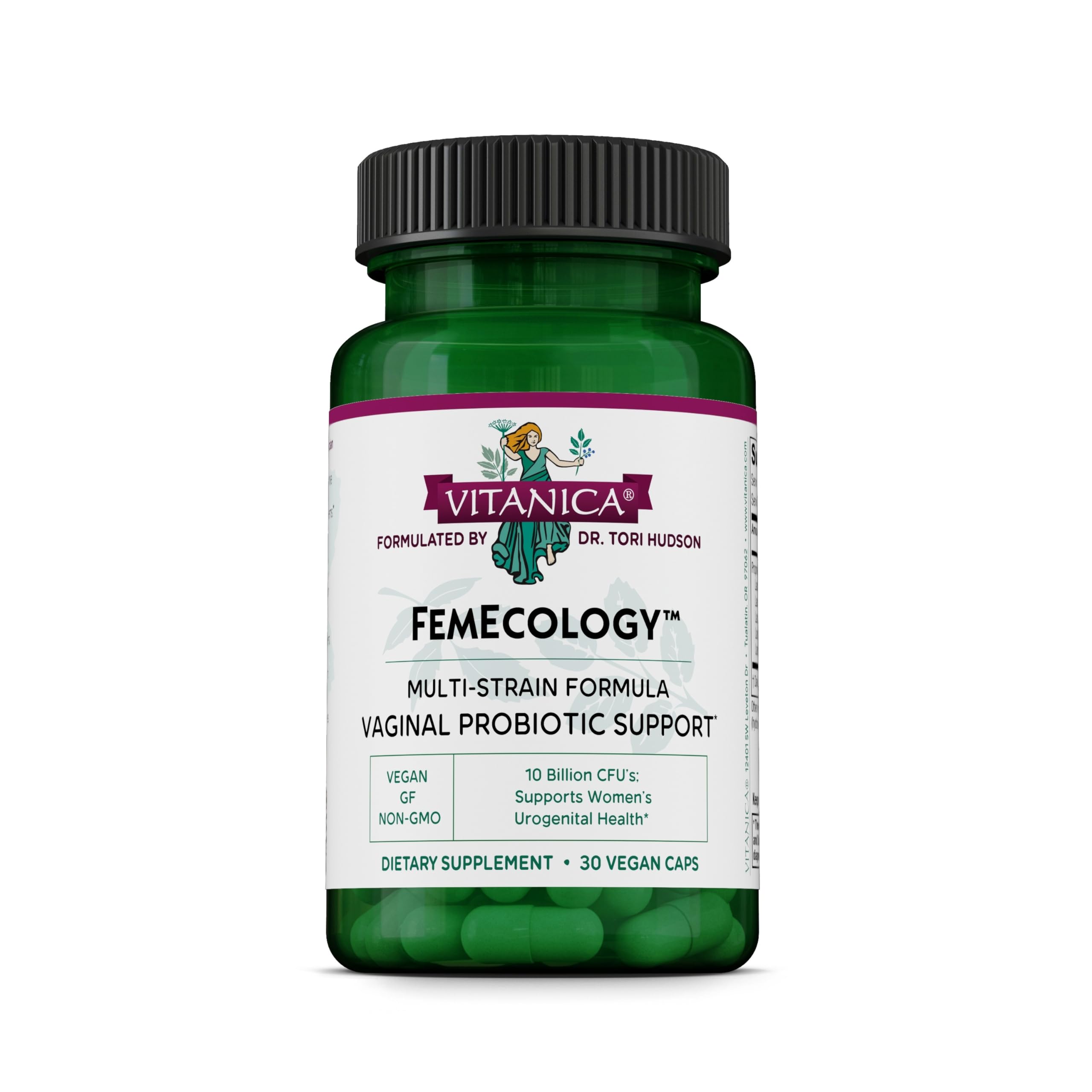 Vitanica FemEcology frente del empaque muestra beneficios clave