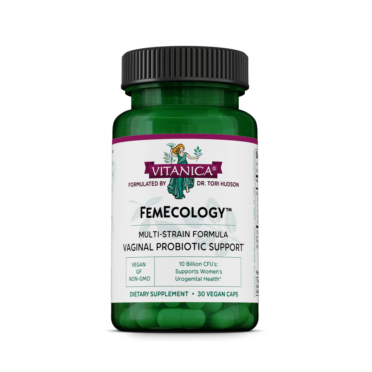 Vitanica FemEcology frente del empaque muestra beneficios clave