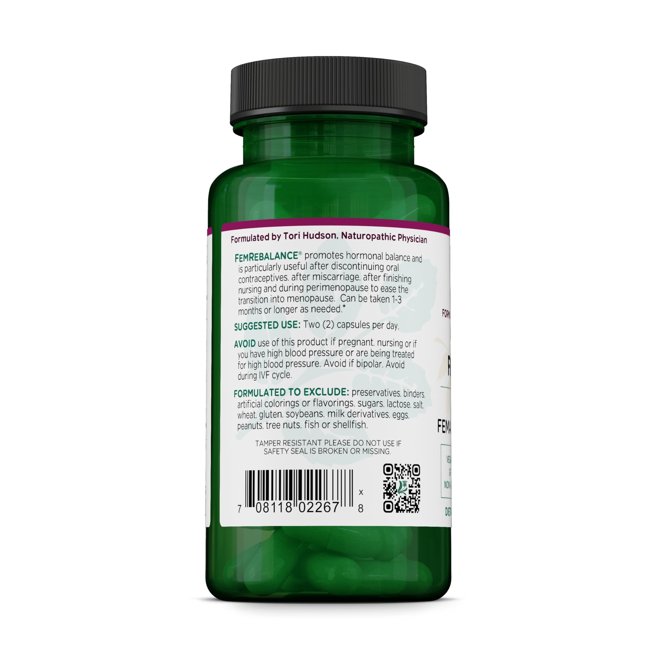 Vitanica etiqueta FemRebalance detalle de ingredientes y certificaciones visibles