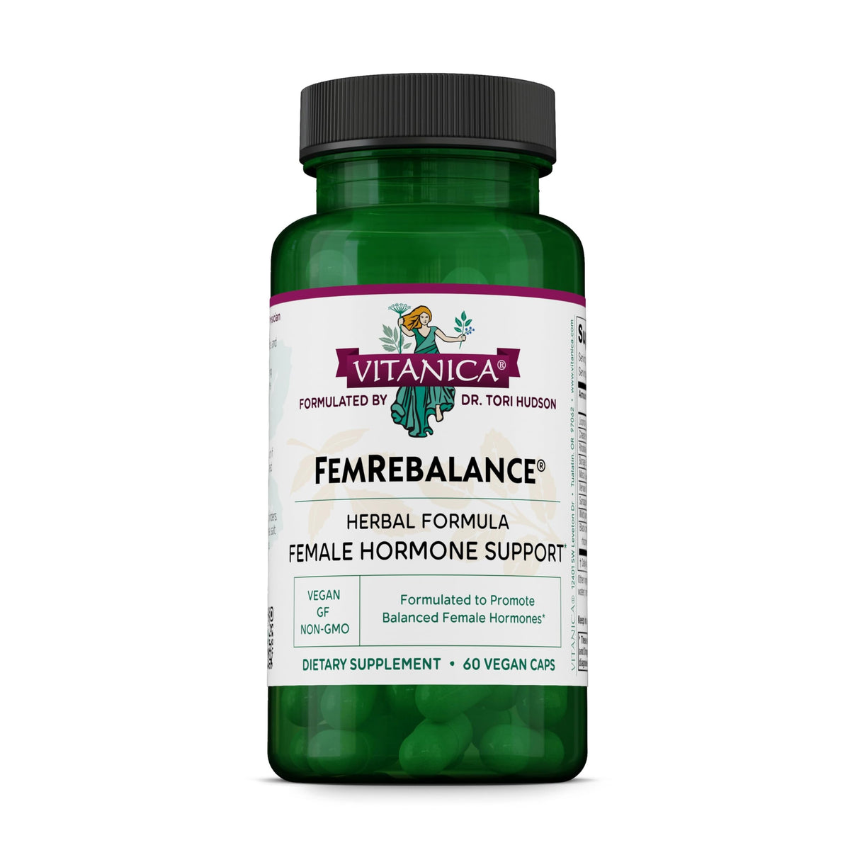 Vitanica frasco FemRebalance frontal, muestra calidad y etiqueta clara
