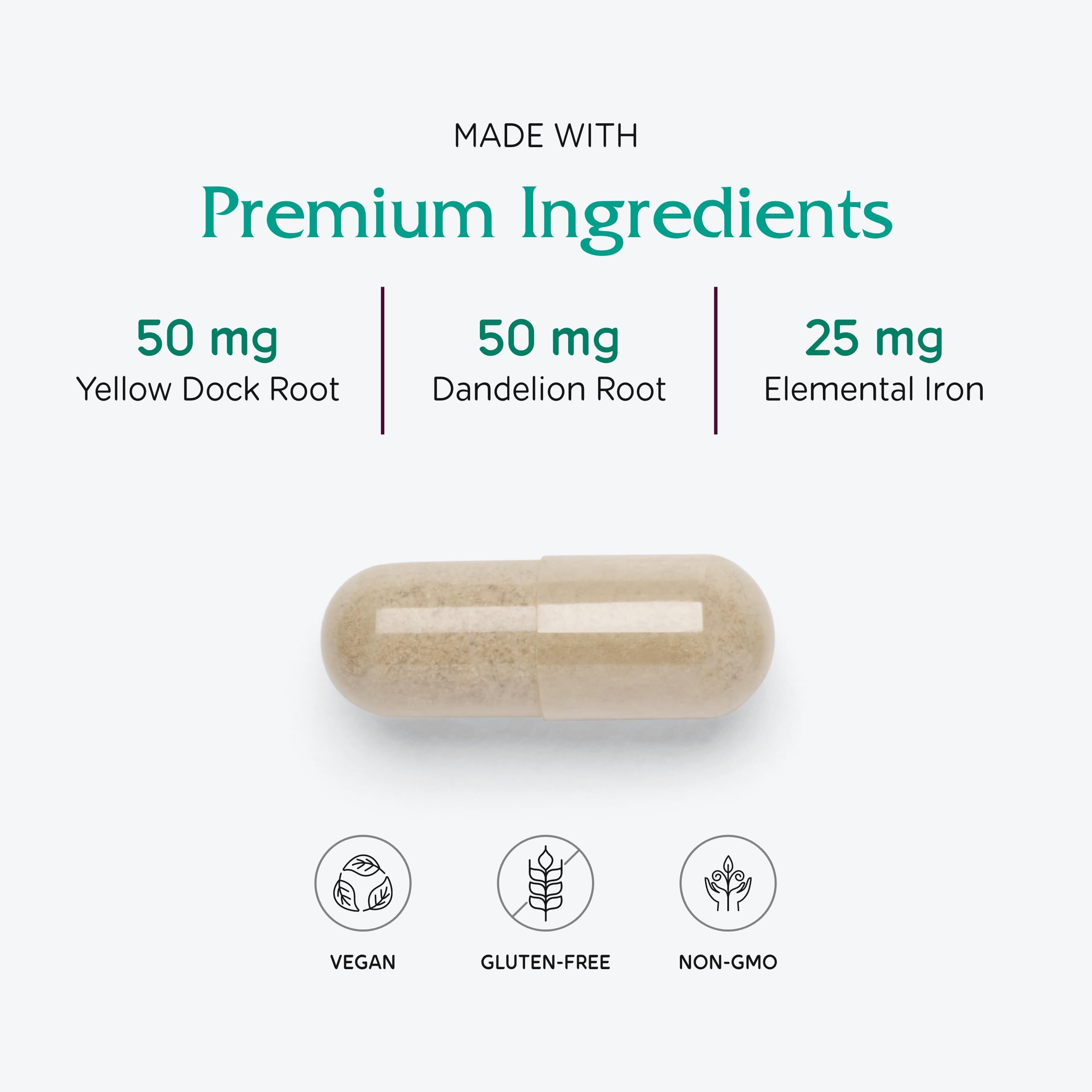 Vitanica Iron Extra etiqueta con información de dosis y ingredientes clave