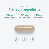 Vitanica Iron Extra etiqueta con información de dosis y ingredientes clave