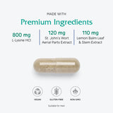 Vitanica Lysine Extra etiqueta cercana con ingredientes y certificación clara