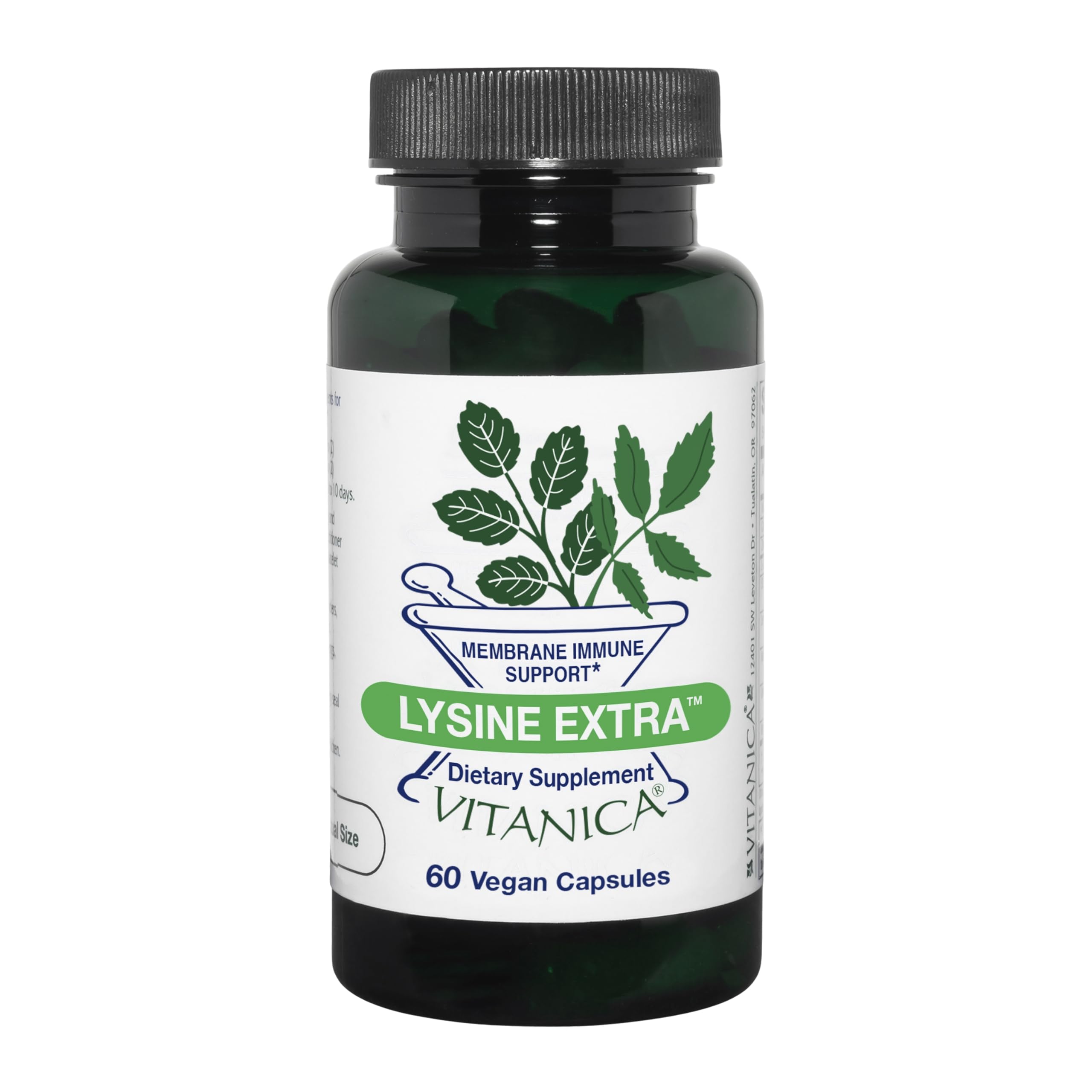 Vitanica Lysine Extra frente del envase mostrando beneficios y formato vegano