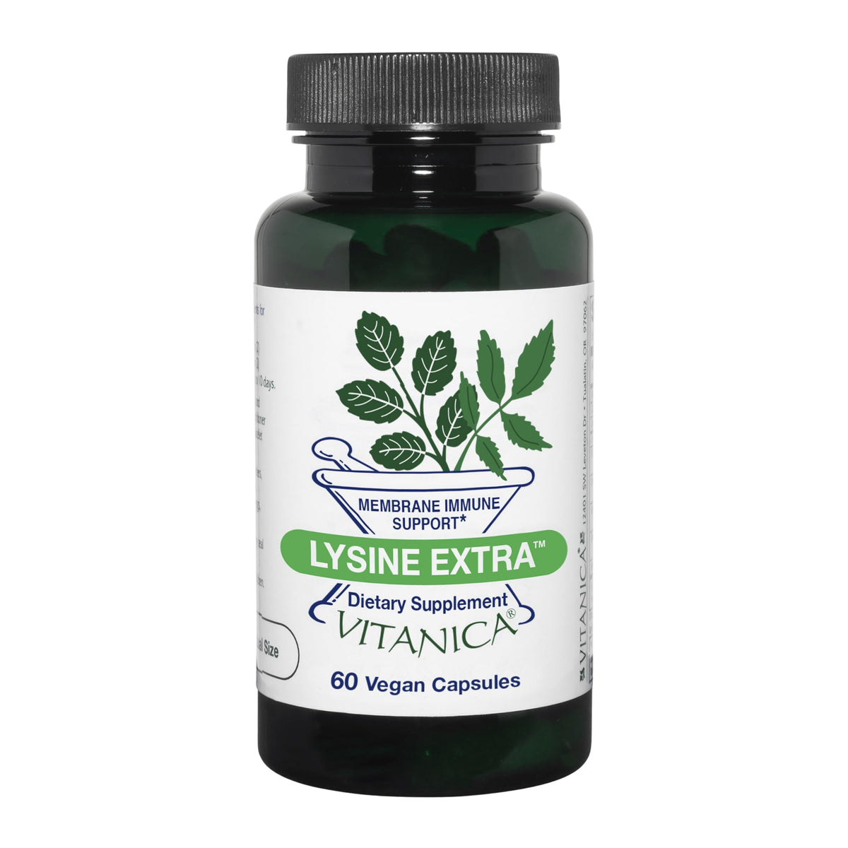 Vitanica Lysine Extra frente del envase mostrando beneficios y formato vegano
