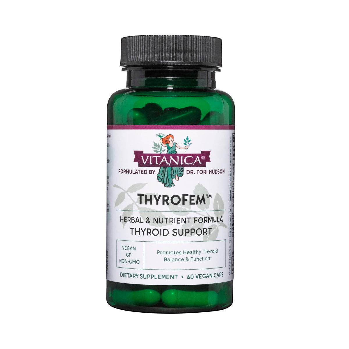 Vitanica ThyroFem frasco delantero mostrando diseño y etiquetado claro para confianza