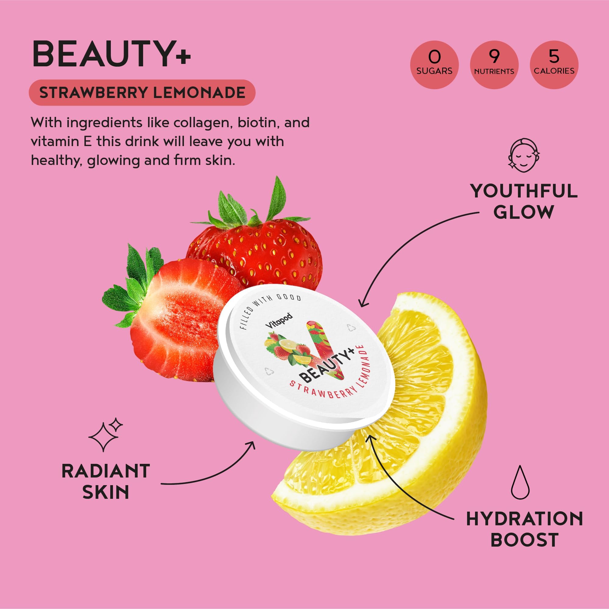 Pod individual Vitapod Beauty+ listo para disolverse, práctico y dosificado