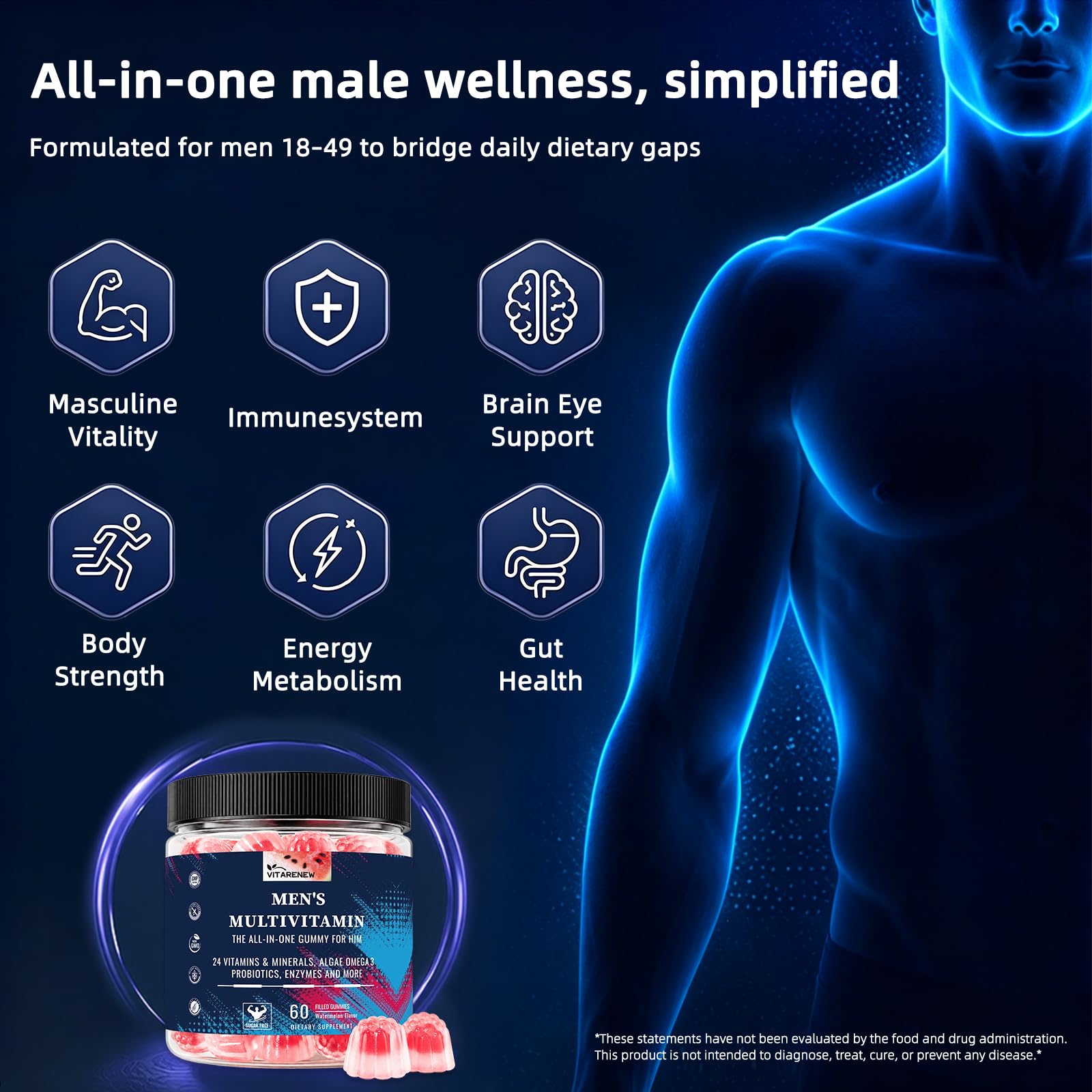 VITARENEW ingredientes clave: omega‑3 de algas y probióticos visibles