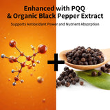 Vitarevive etiqueta con ingredientes PQQ y vitamina E, información clara del producto