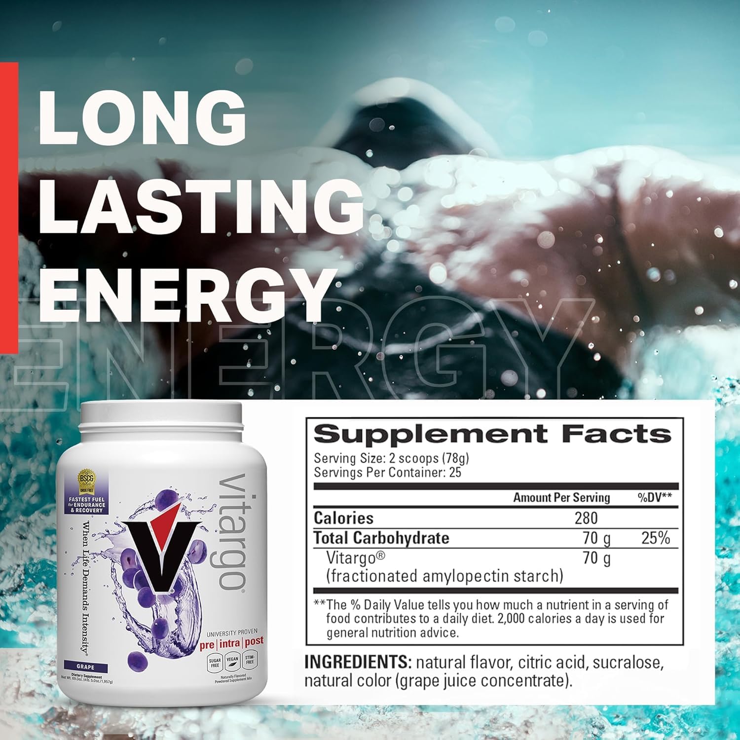 Vitargo etiqueta con certificaciones BSCG y beneficios de calidad