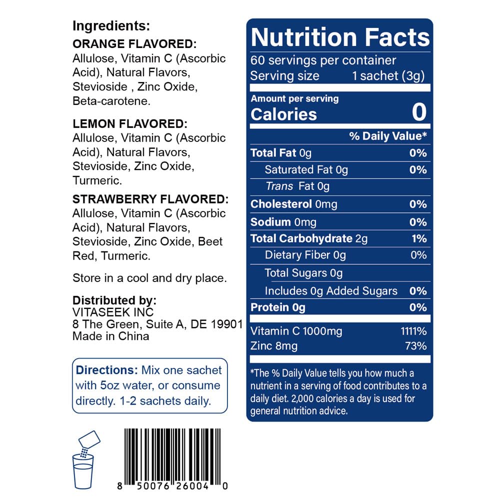 VitaSeek disposición de fresa limón naranja, variedad de sabores