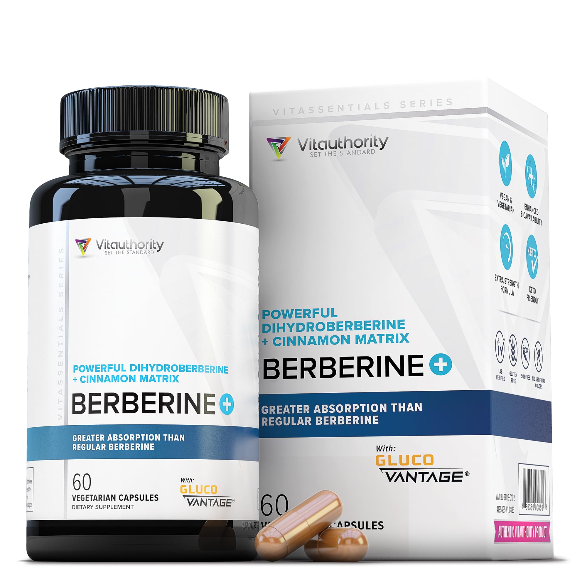 Vitauthority envase frontal mostrando berberine y canela, confianza en calidad