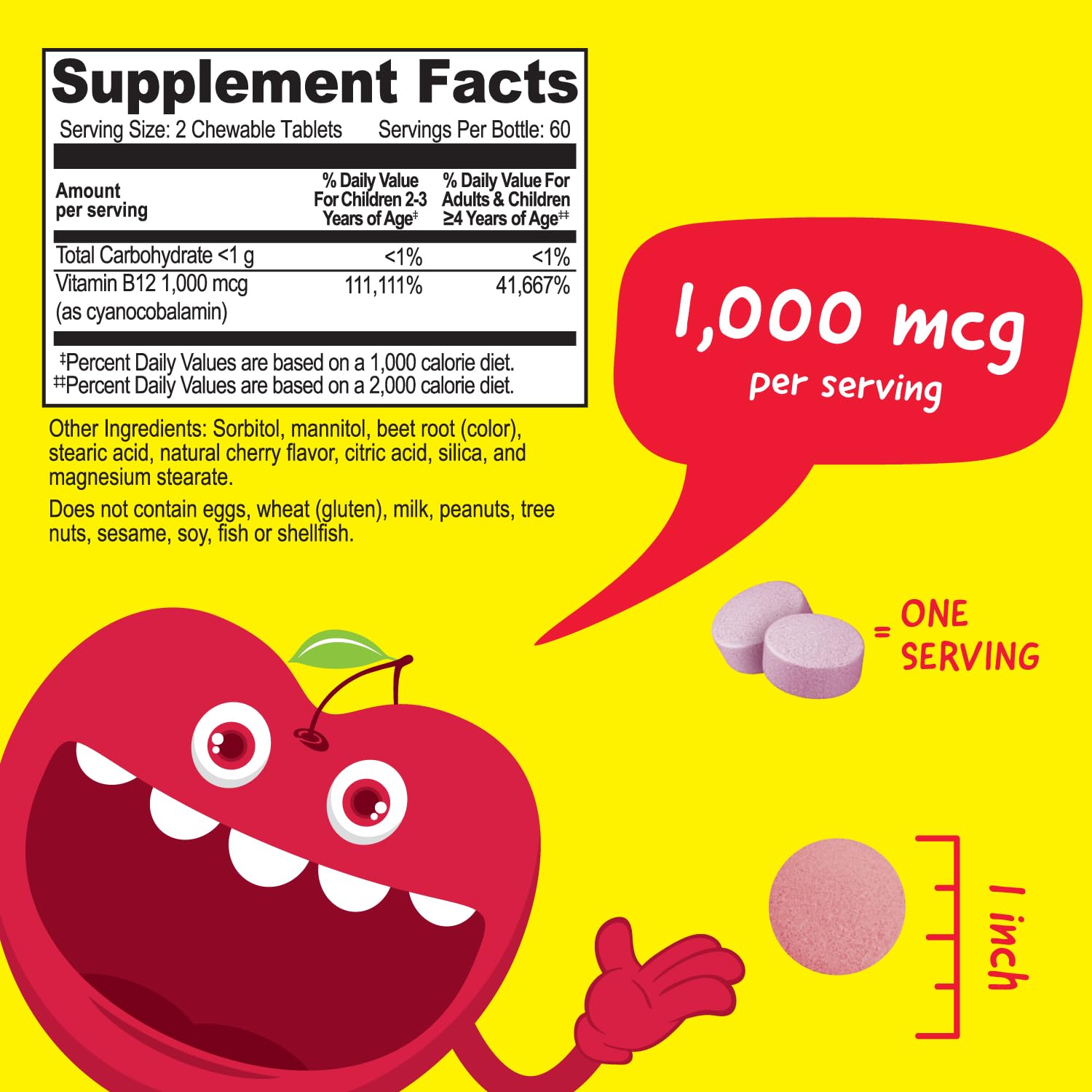 VitaWorks tabletas masticables sabor cereza enfocadas, fácil aceptación infantil