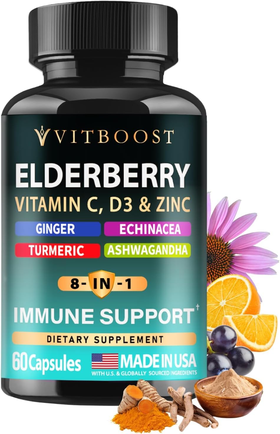 VITBOOST frasco frontal mostrando la etiqueta clara y beneficios