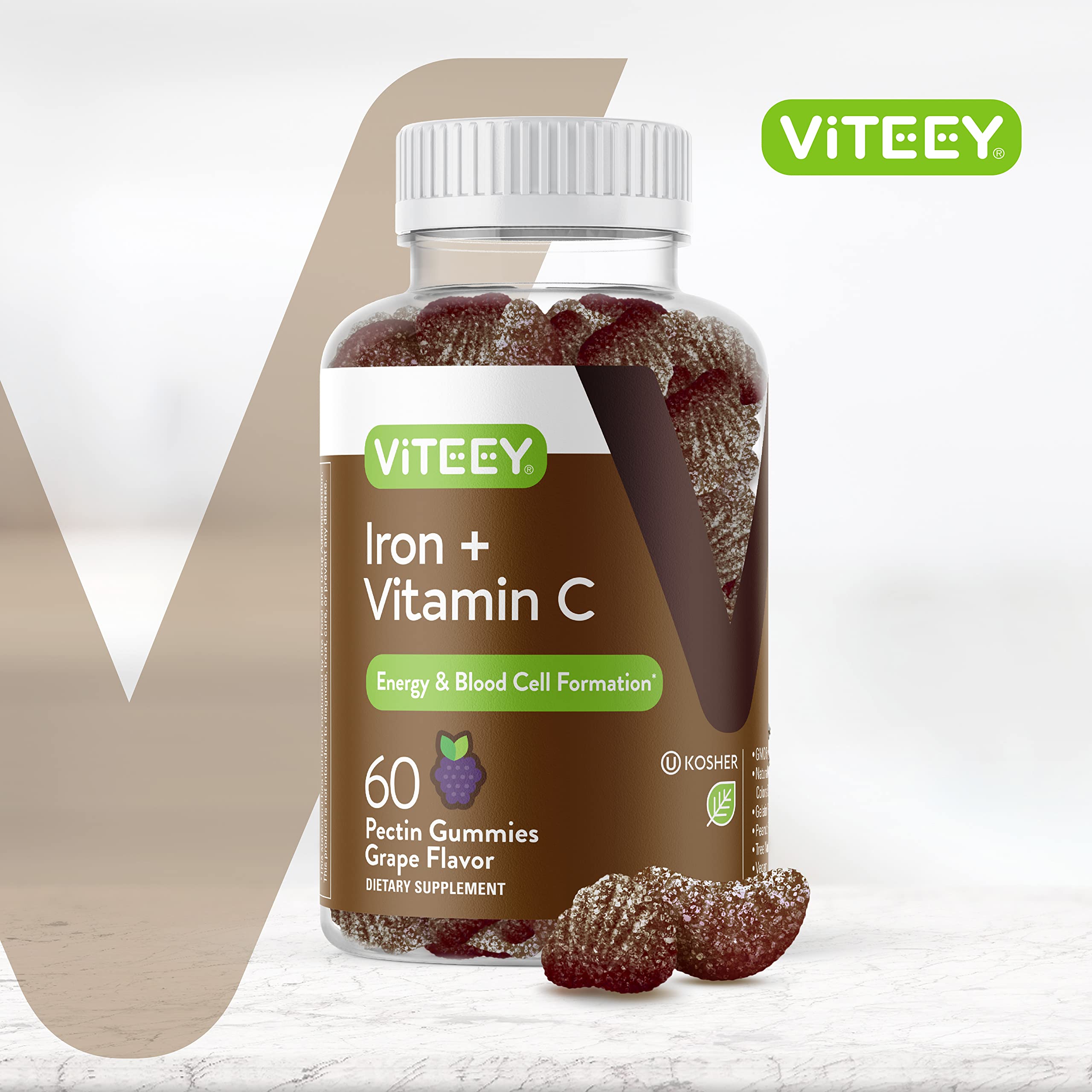 Viteey primer plano de textura de gominola, beneficio apetecible y masticable