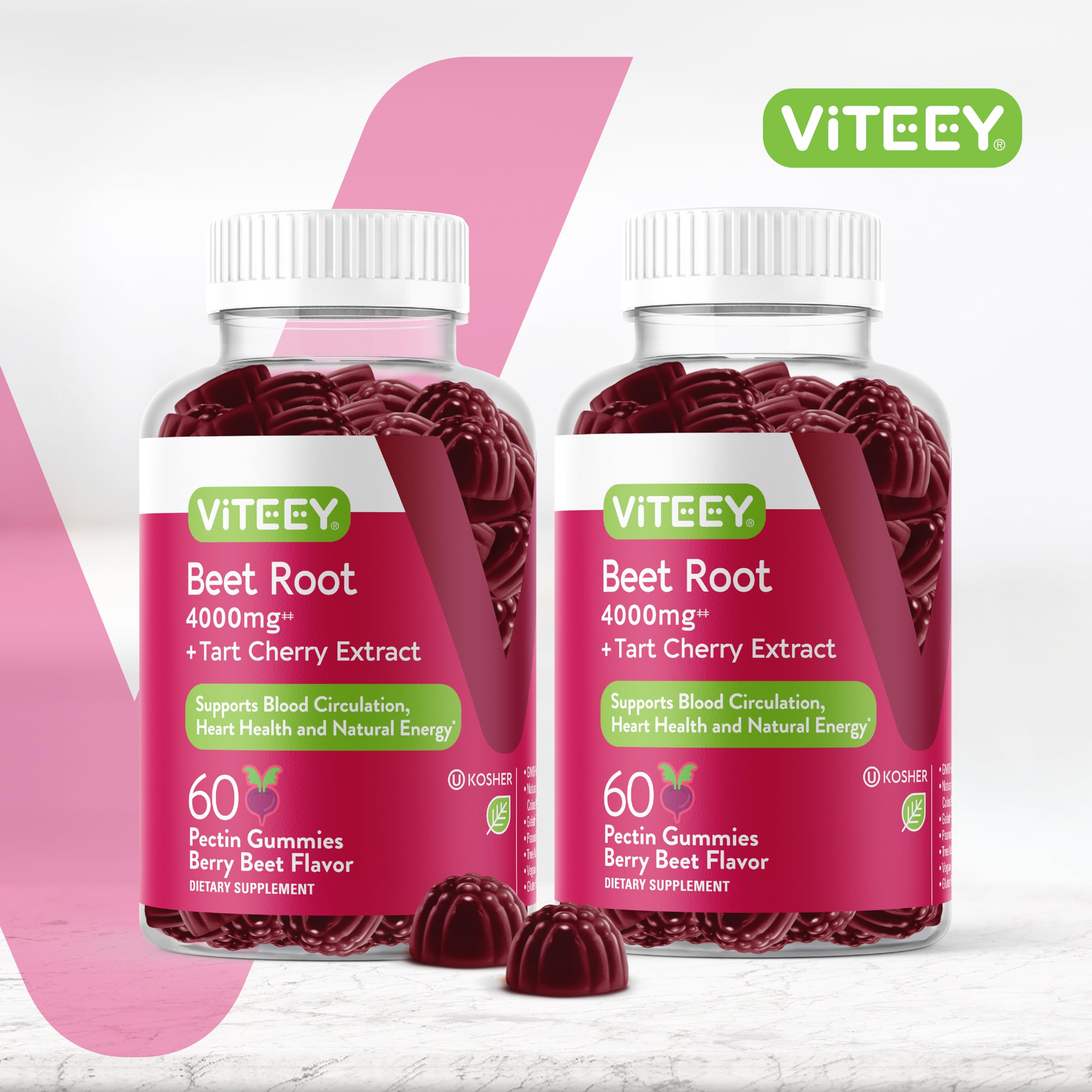 Viteey textura de una gominola; apariencia masticable y sabor berry-beet apetecible