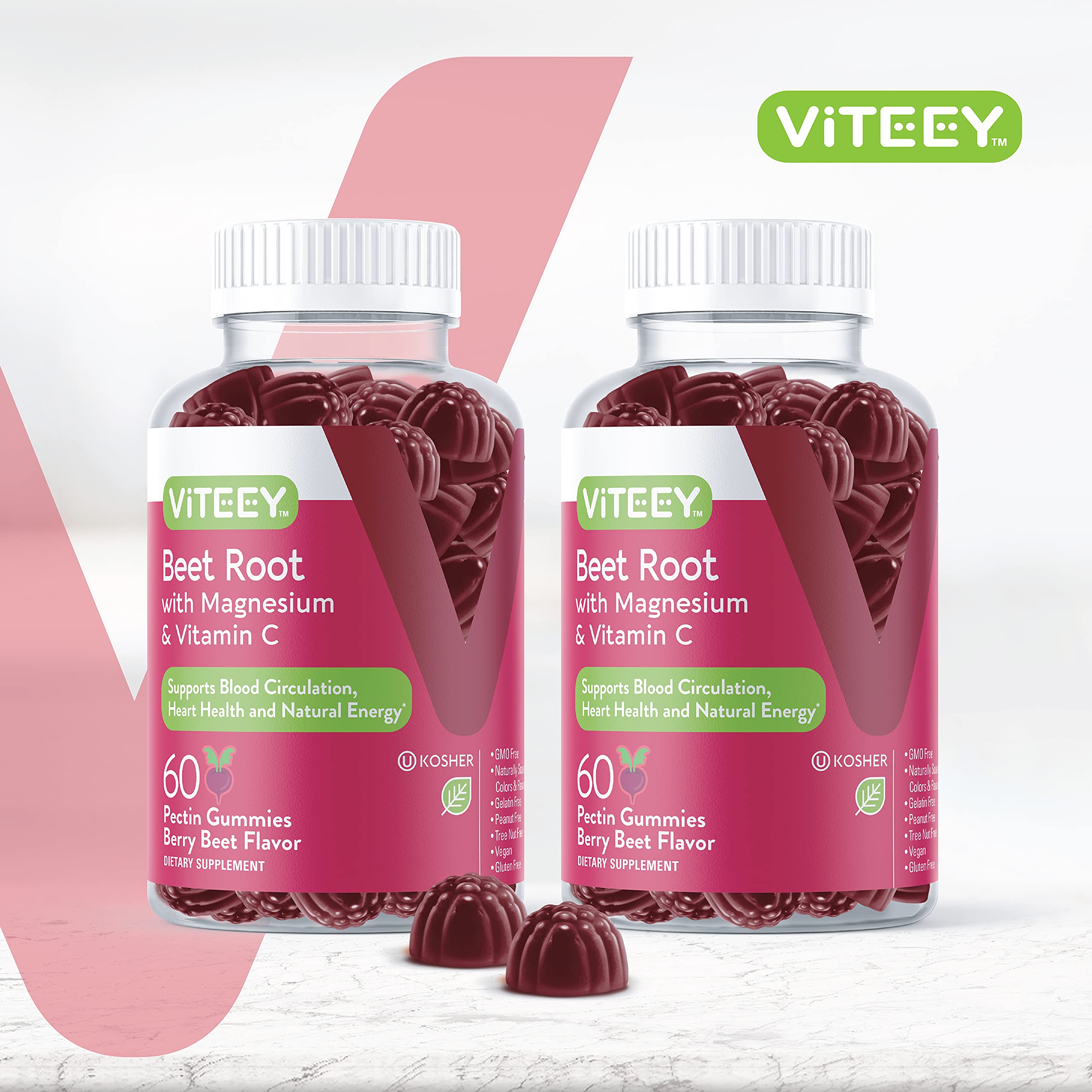 Viteey primer plano de la textura de la gomita, sabor berry beet apetecible