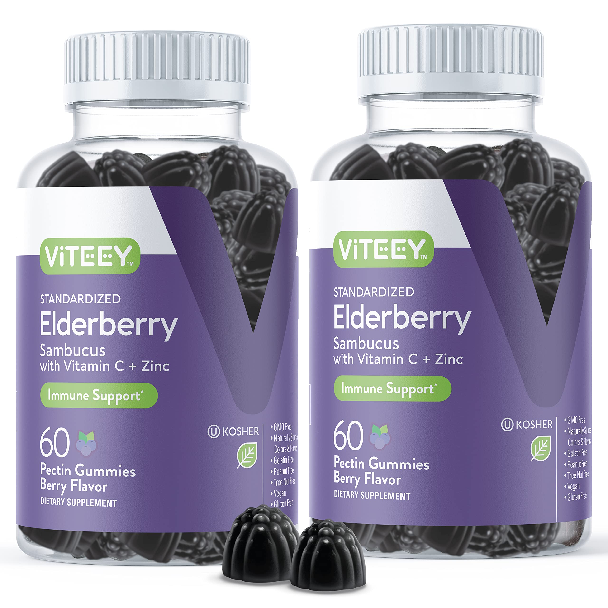 Viteey envase frontal de Sambucus mostrando 120 gomitas y beneficio práctico