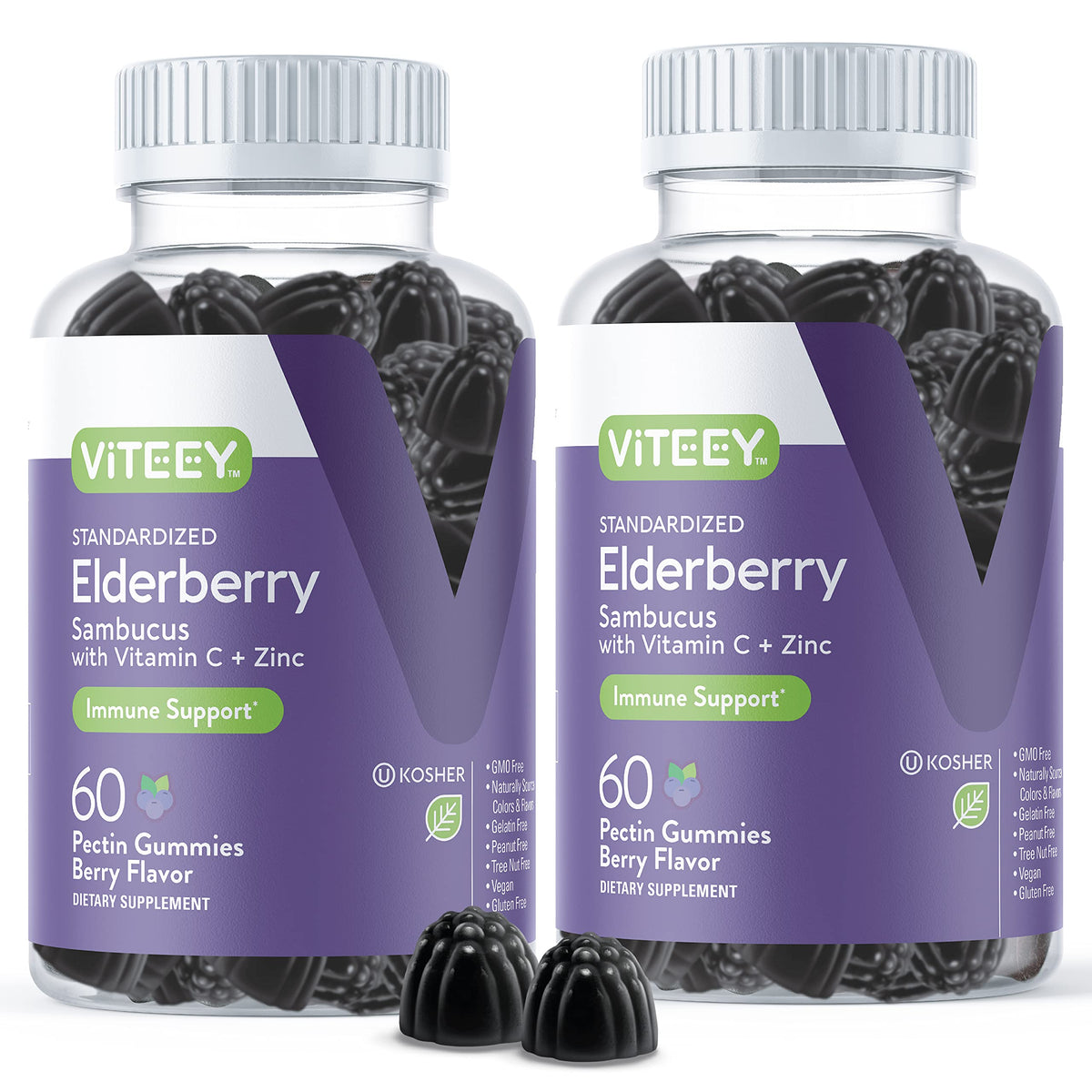 Viteey envase frontal de Sambucus mostrando 120 gomitas y beneficio práctico