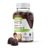 Viteey envase frontal mostrando 60 gomitas y sabor uva para administración fácil