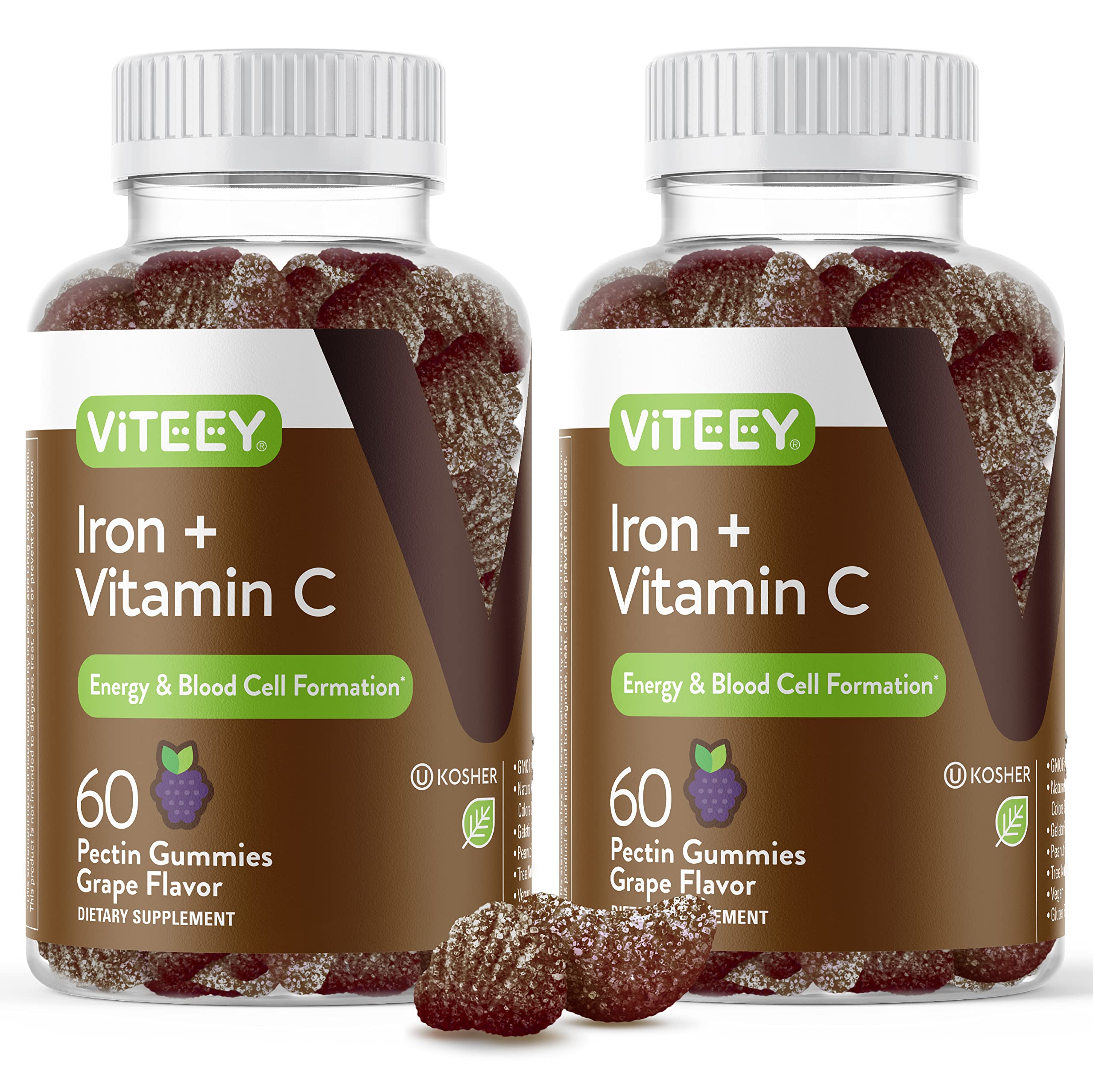 Viteey envase frontal de Iron Gummies mostrando etiqueta y beneficio práctico
