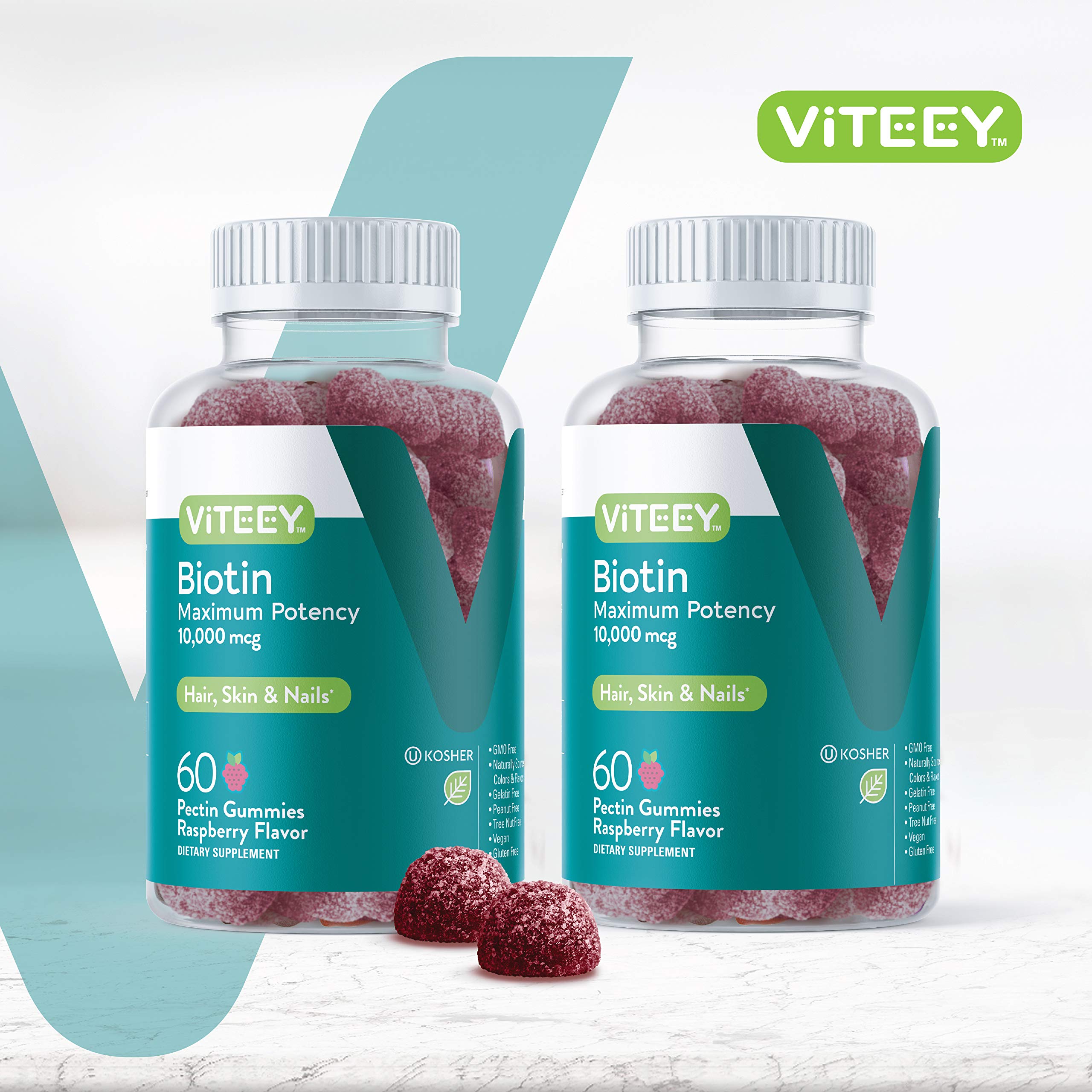 Viteey primer plano de gomita, textura masticable y color frambuesa