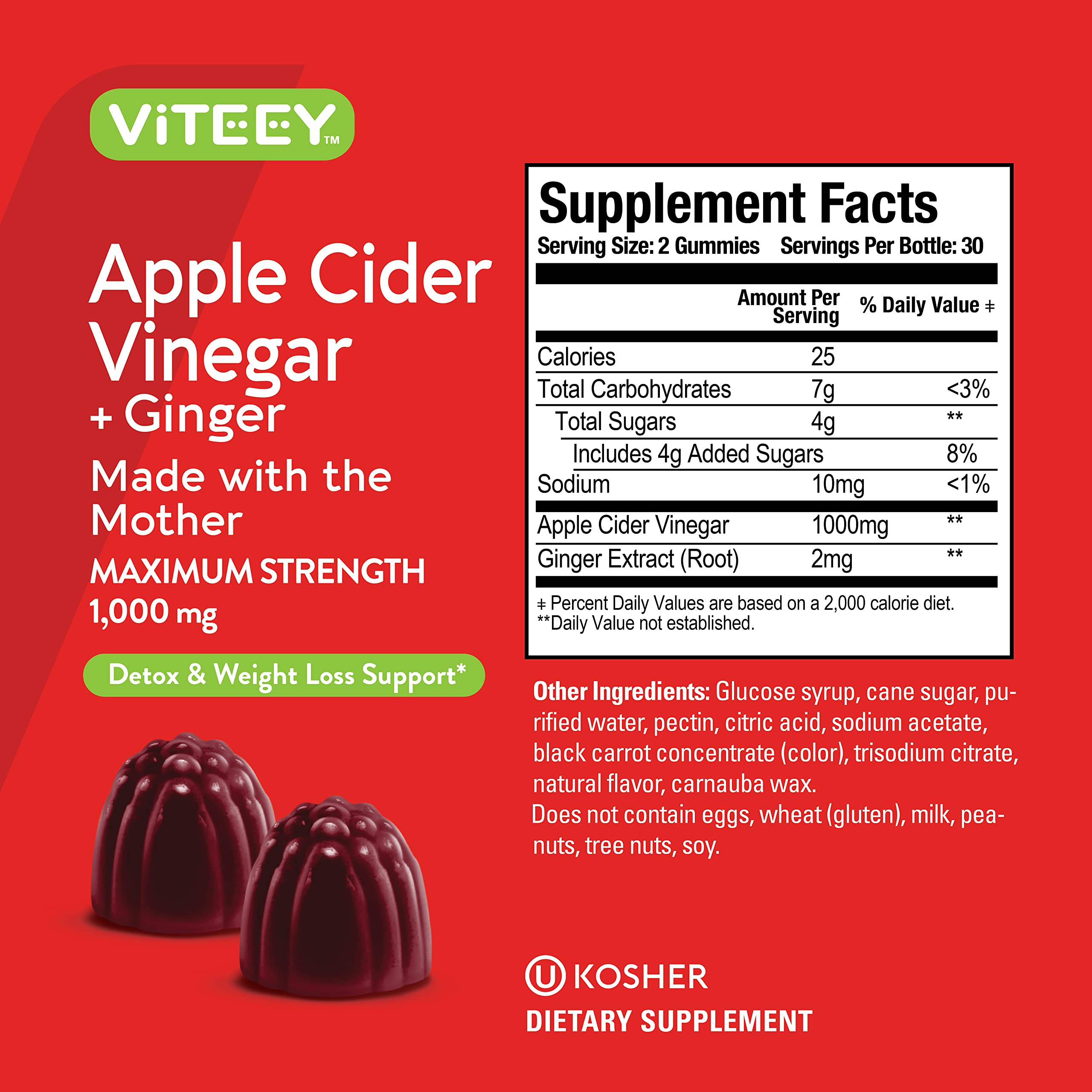 Viteey ingredientes jengibre y manzana ilustrados, refuerza origen natural