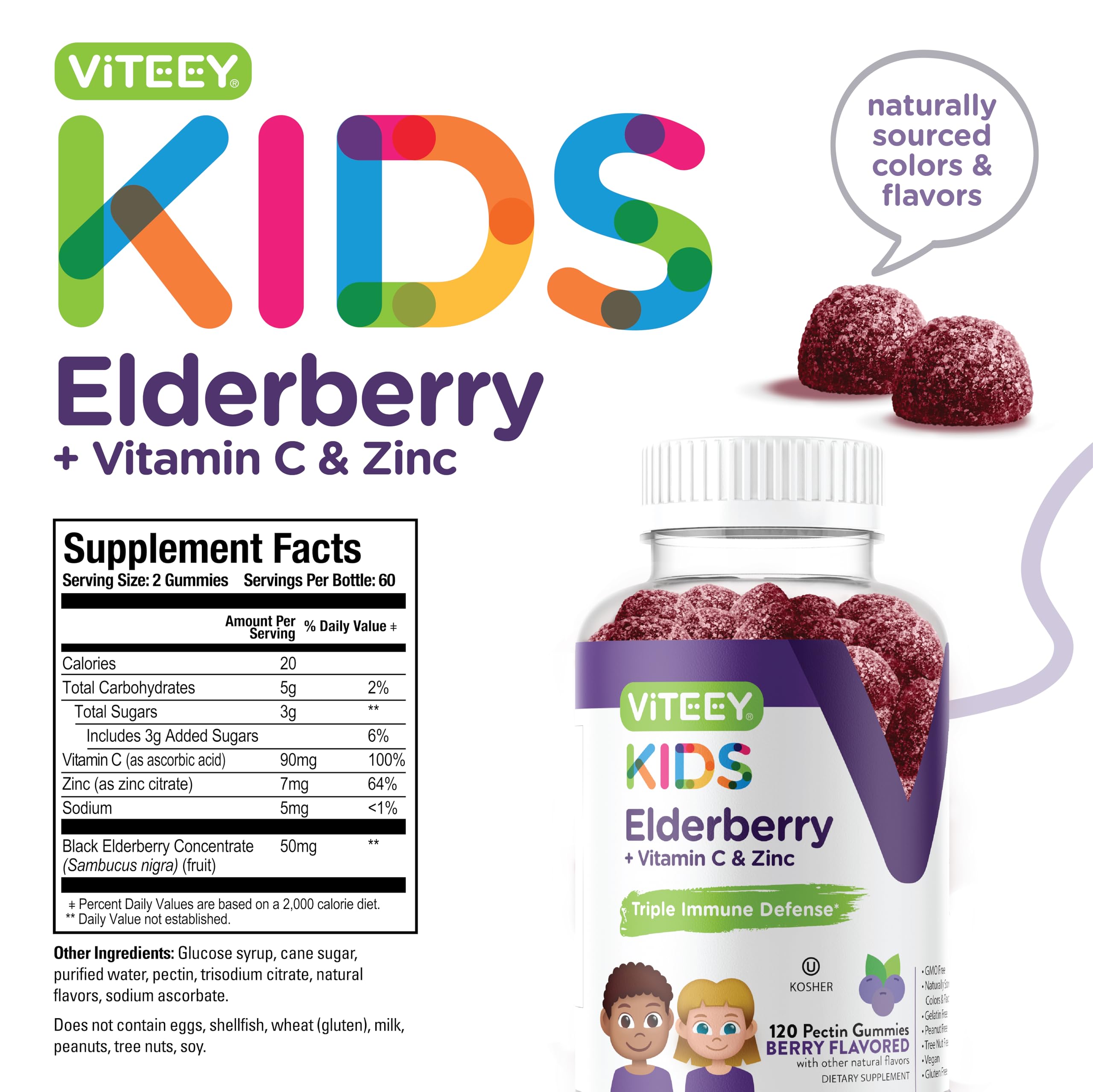 Viteey ingredientes: saúco, vitamina C y zinc en presentación clara