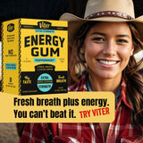 Viter Energy detalle de hojas de menta junto al chicle para sabor fresco