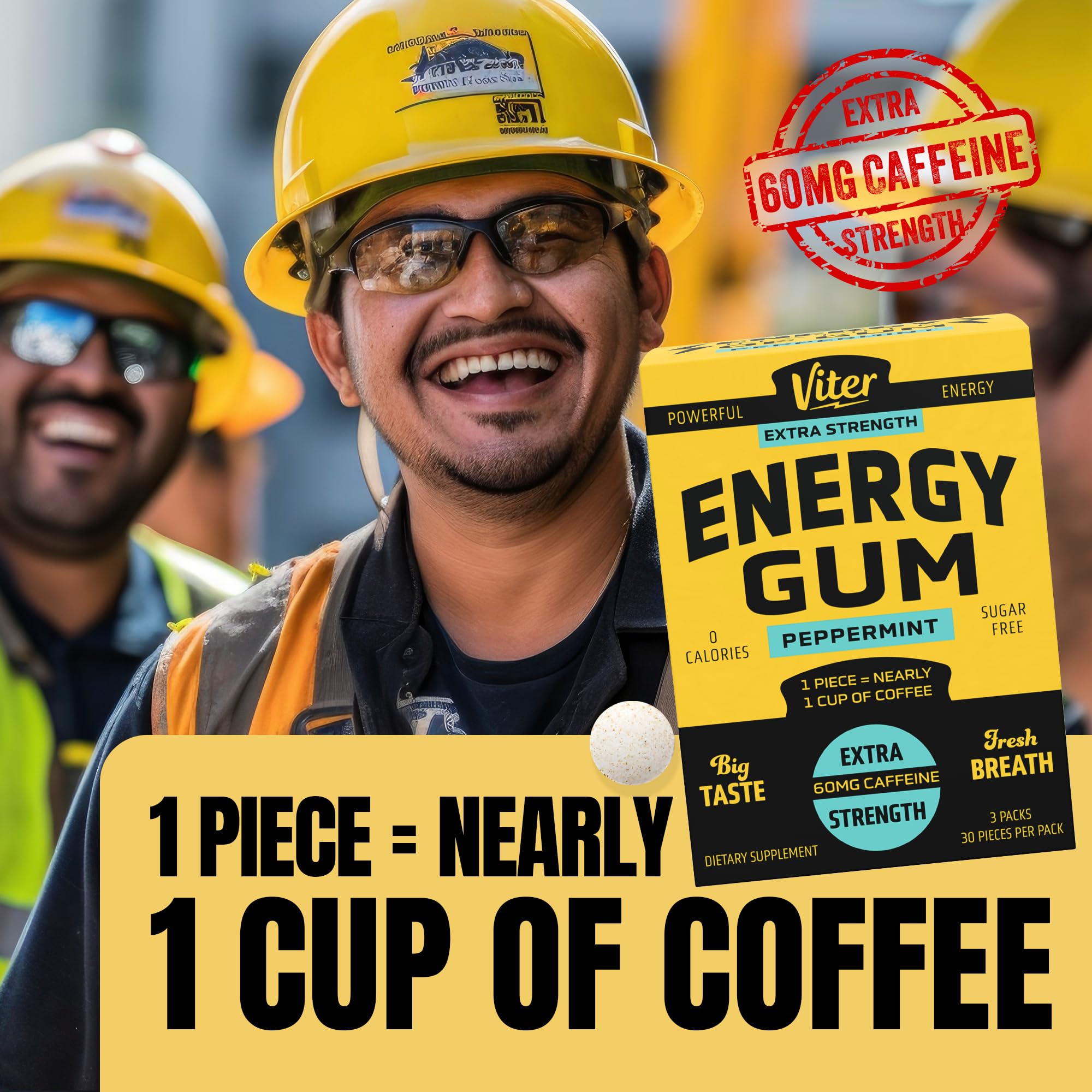 Viter Energy chicle en mano demostrando portabilidad y uso rápido