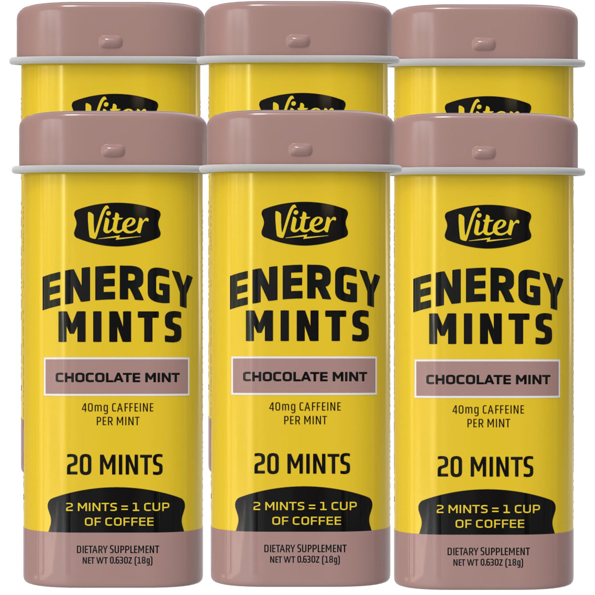 Viter Energy lata frontal mostrando sabor Chocolate Mint y portabilidad