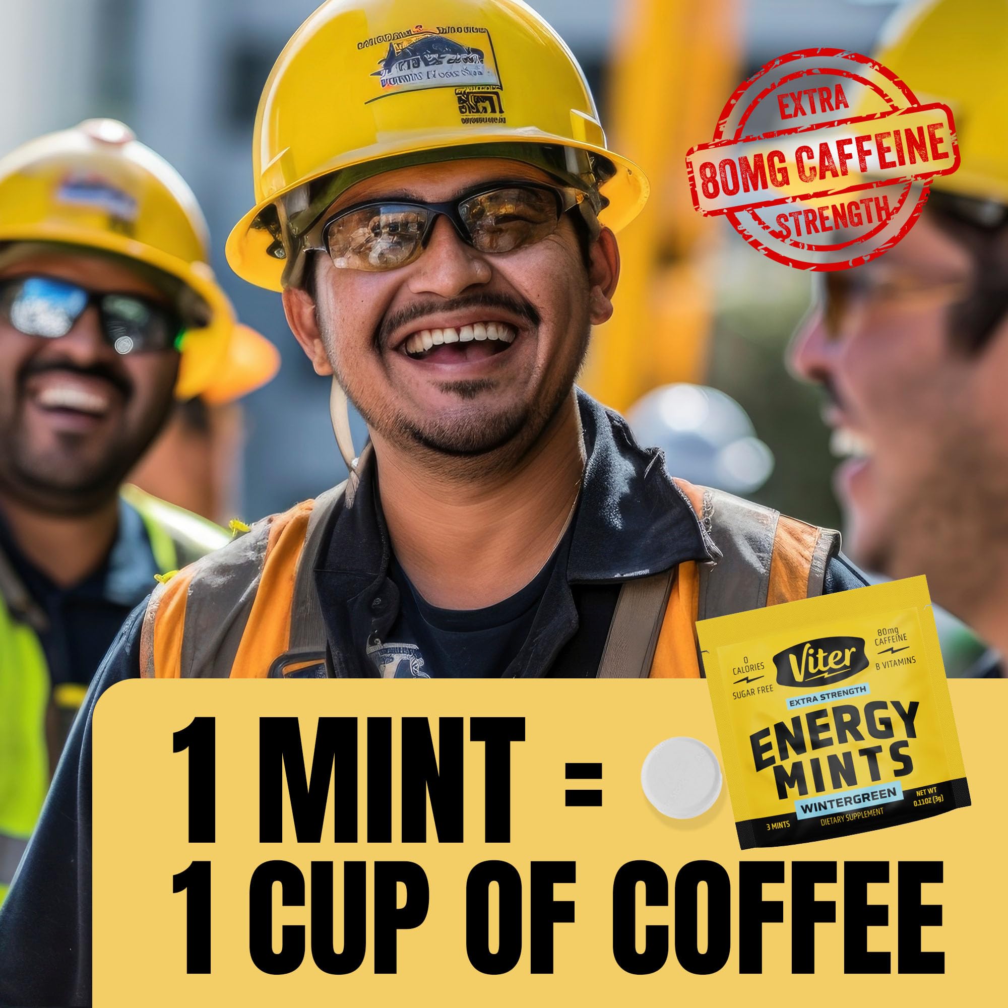 Viter Energy junto a una taza de café comparando equivalencia de cafeína