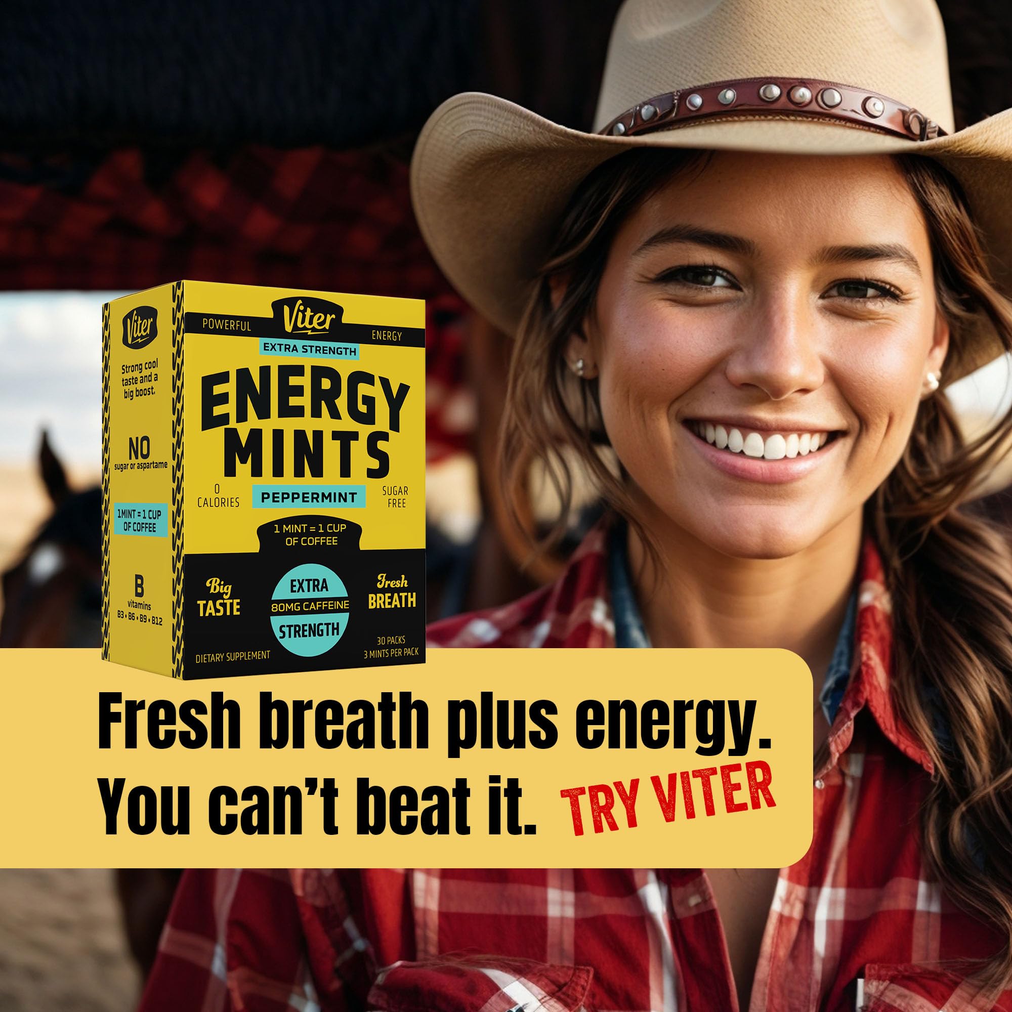 Viter Energy etiqueta con lista de vitaminas B y beneficios energéticos