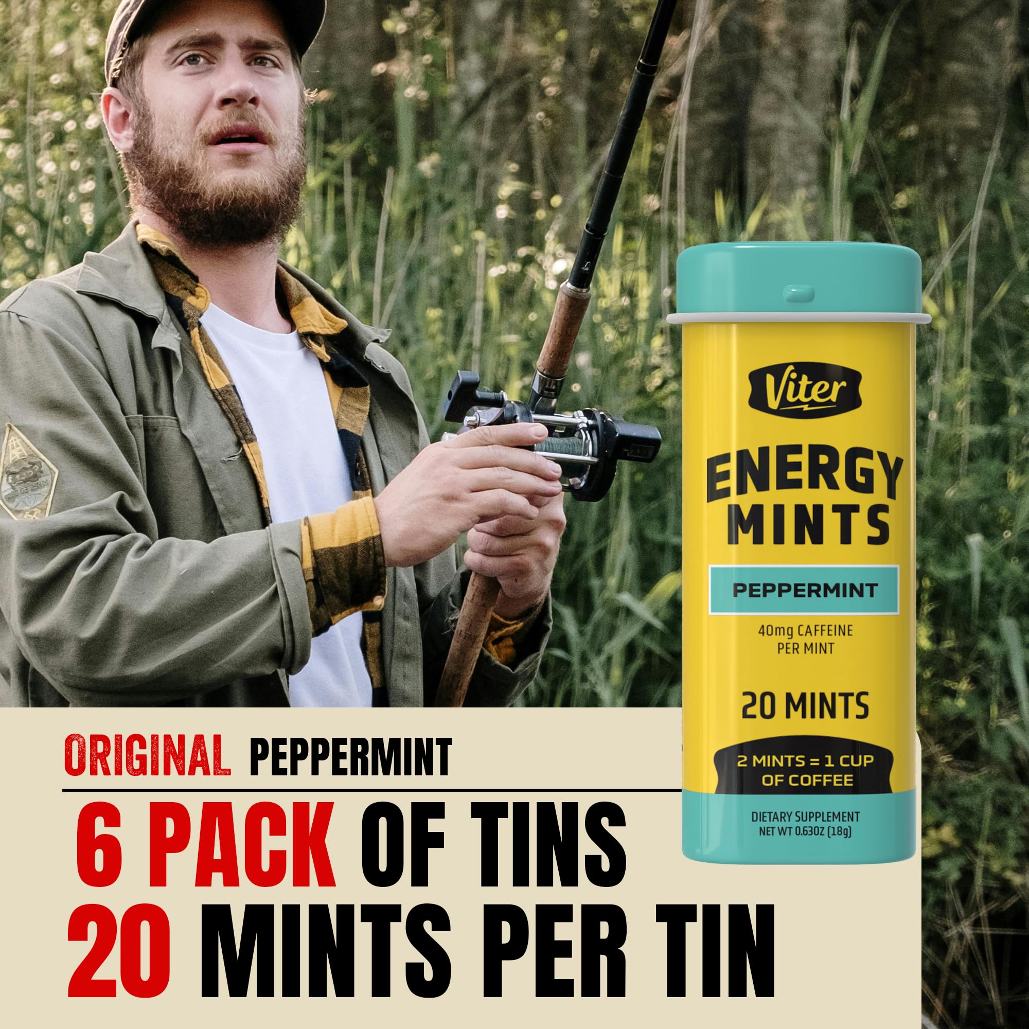 Viter Energy lata abierta con mints visibles para impulso rápido