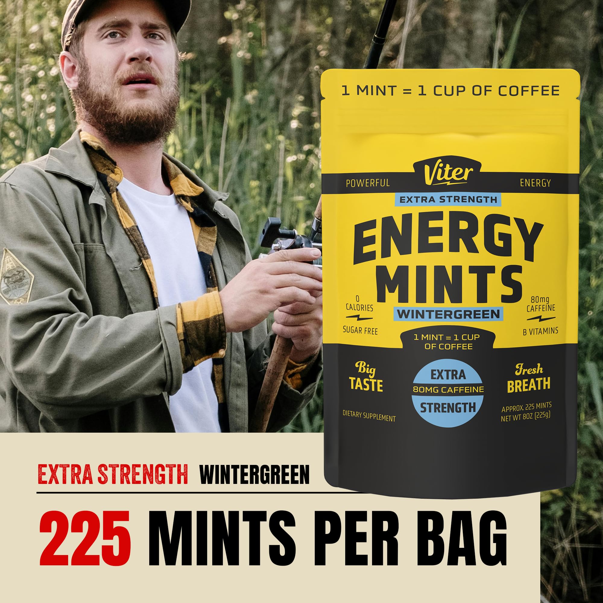 Viter Energy mints esparcidas sobre mesa, indicativo de cantidad y uso compartido