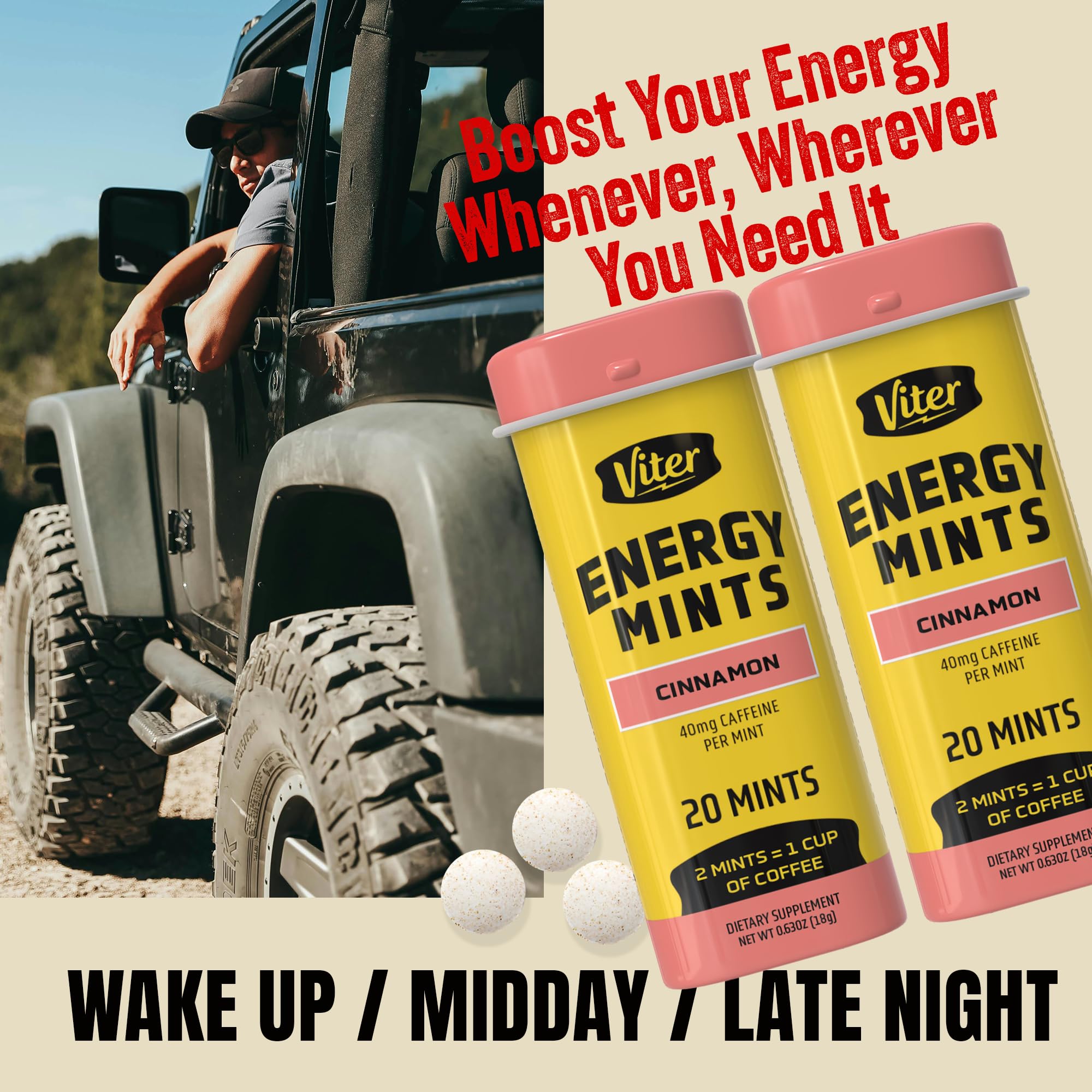 Viter Energy mints dentro de la lata mostrando cantidad y forma
