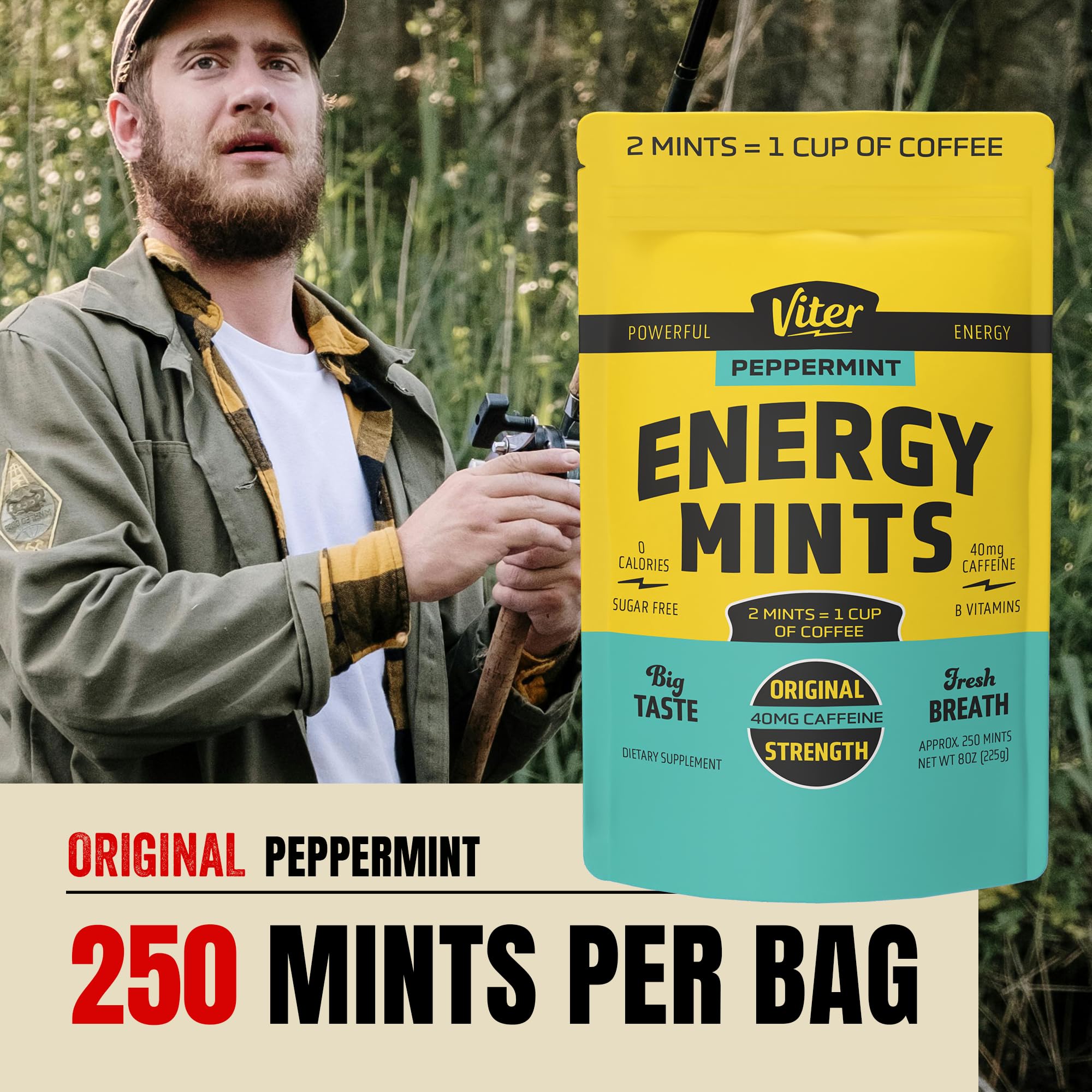 Viter Energy primer plano textura de mint, beneficio sabor intenso