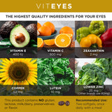 Viteyes botella abierta con softgels sobre fondo claro, beneficio practicidad