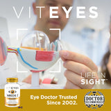 Viteyes etiqueta con lista de nutrientes AREDS2 y beneficios informativos