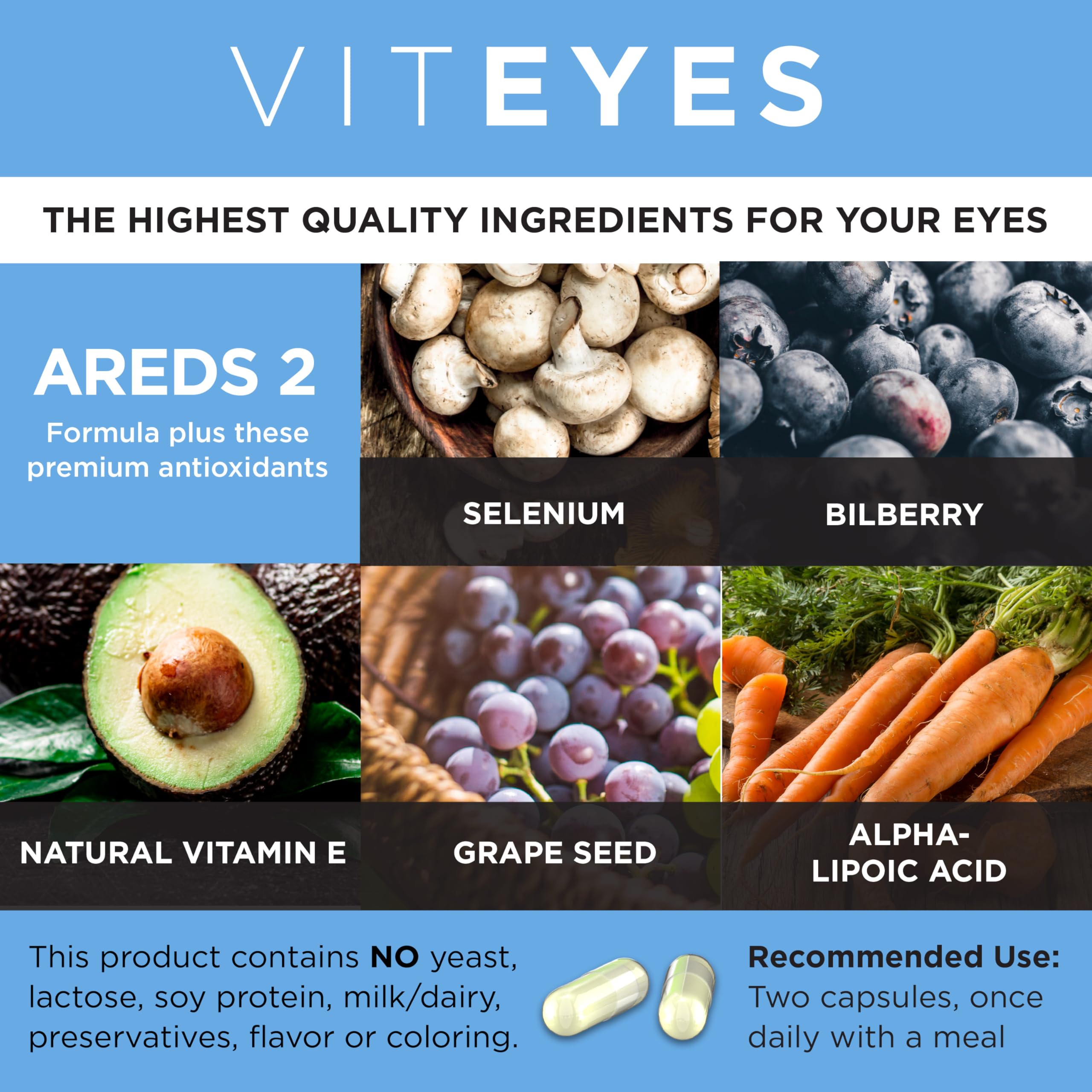 Viteyes cápsula en primer plano resaltando formulación vegana