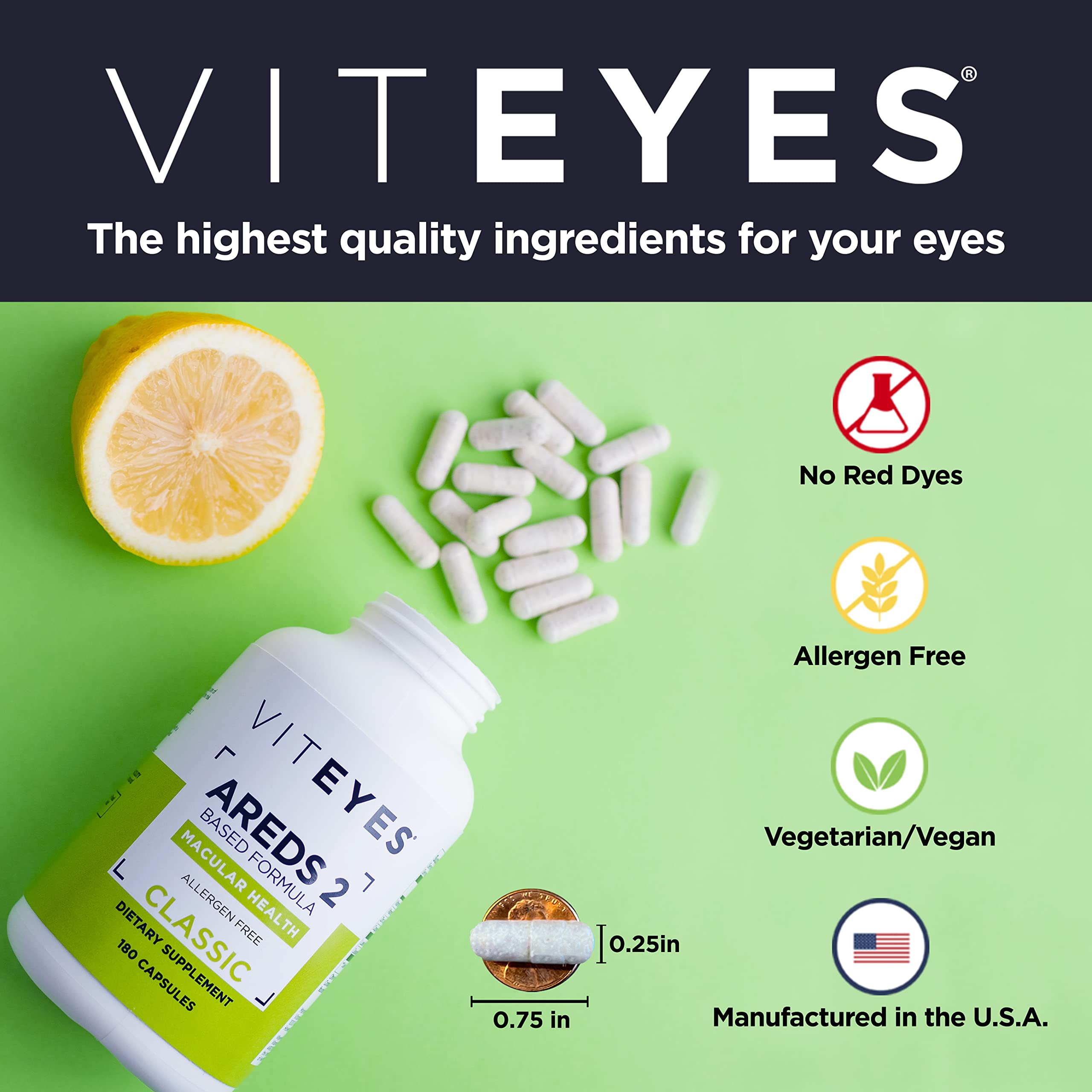 Viteyes caplet multivitamínico en detalle, tamaño cómodo y práctico