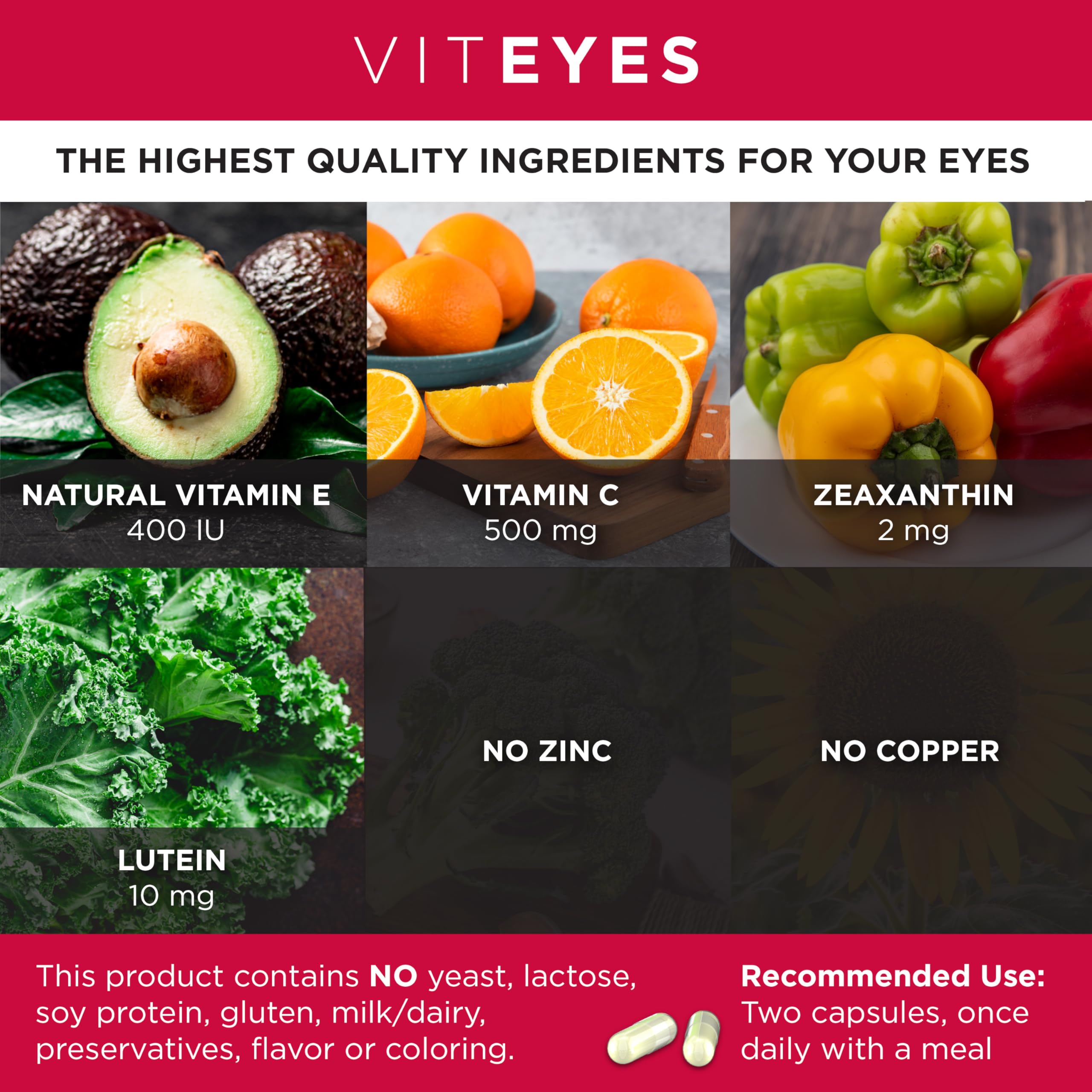 Viteyes detalle de etiqueta con ingredientes clave y ventajas