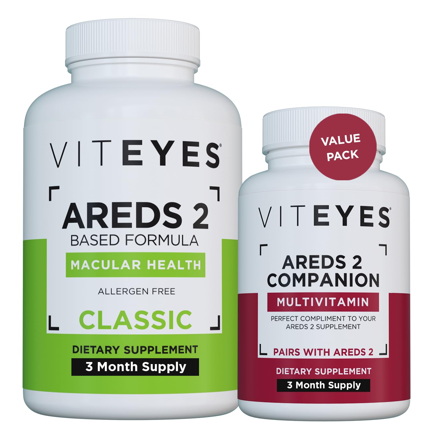 Viteyes envase frontal AREDS2 y multivitamínico, claridad de dosificación