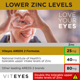 Viteyes etiqueta con lista de ingredientes clave y declaraciones sin beta-caroteno