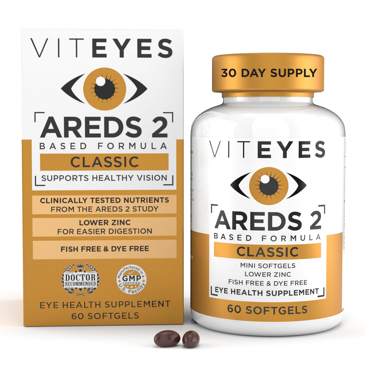 Viteyes frasco delantero mostrando etiqueta clara y beneficio de apoyo macular