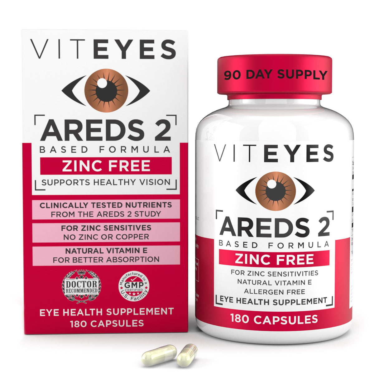 Viteyes vista frontal del envase muestra fórmula sin zinc y duración