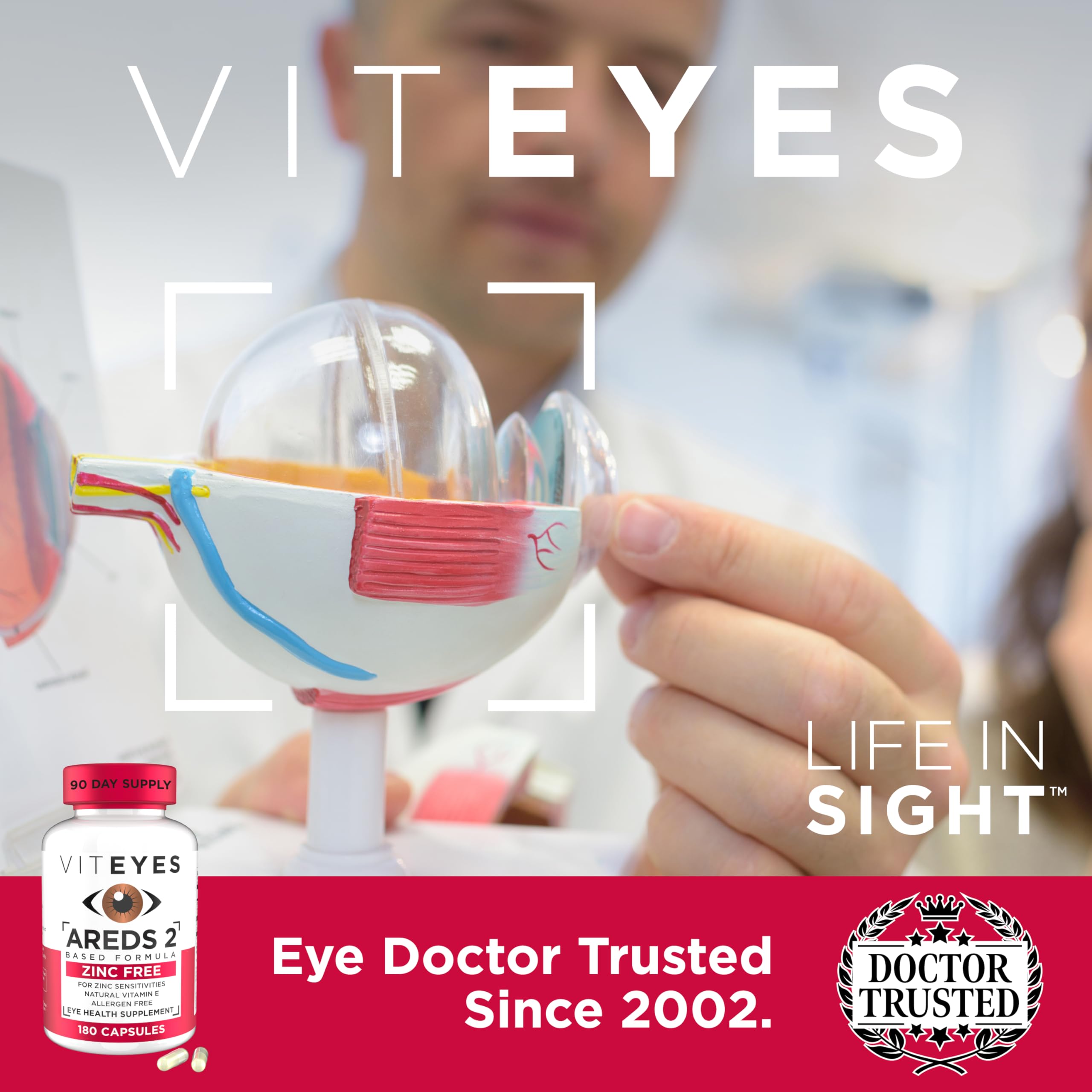 Viteyes cápsulas junto a un vaso de agua mostrando modo de uso