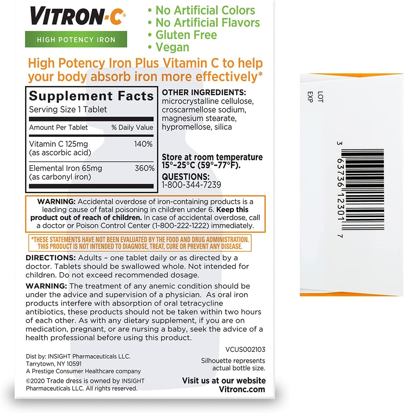 Vitron-C frasco abierto con tabletas listo para uso diario