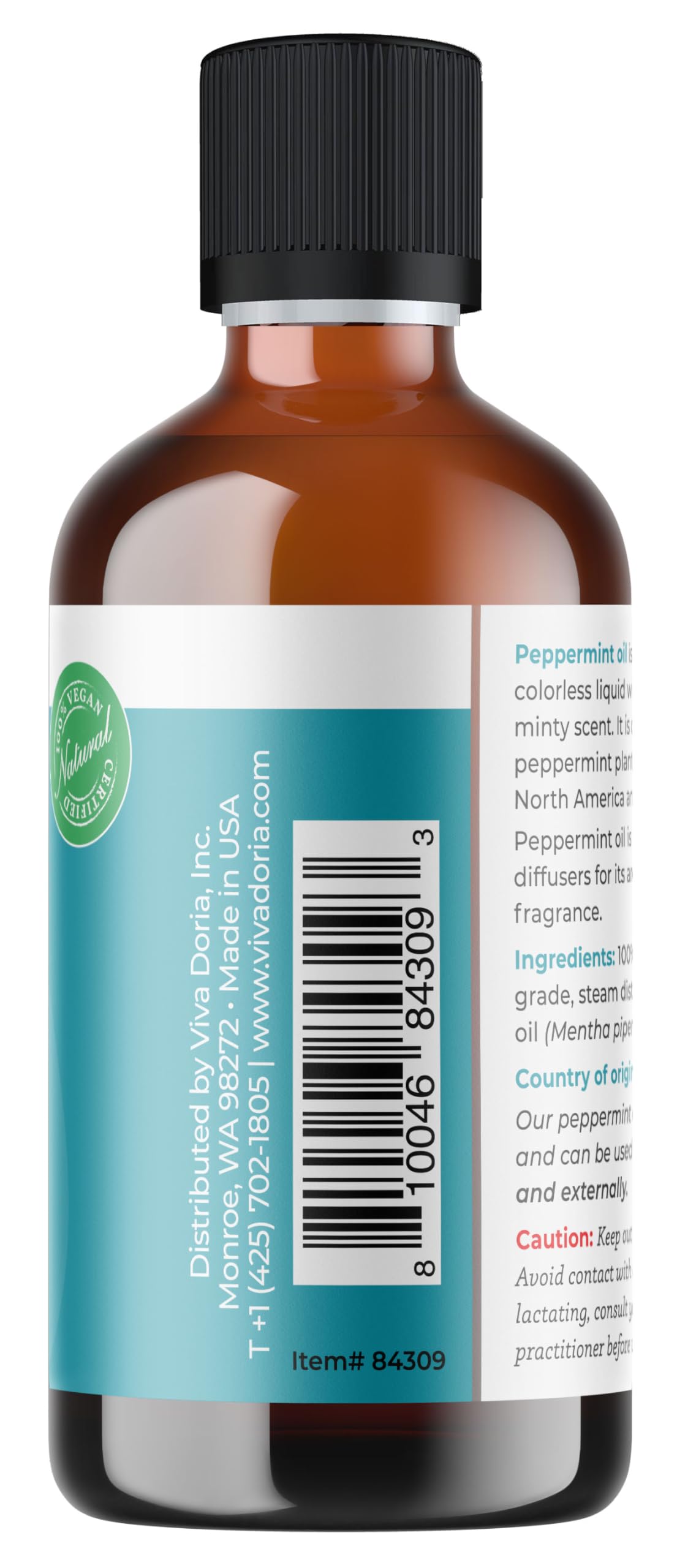 Viva Doria botella junto a regla para comparar tamaño práctico de 118 mL